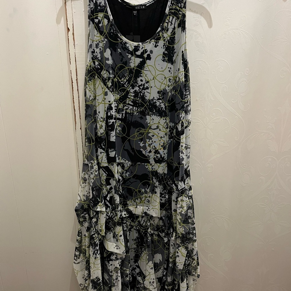 Abstract Print Maxi Dress Mesh washable M, L